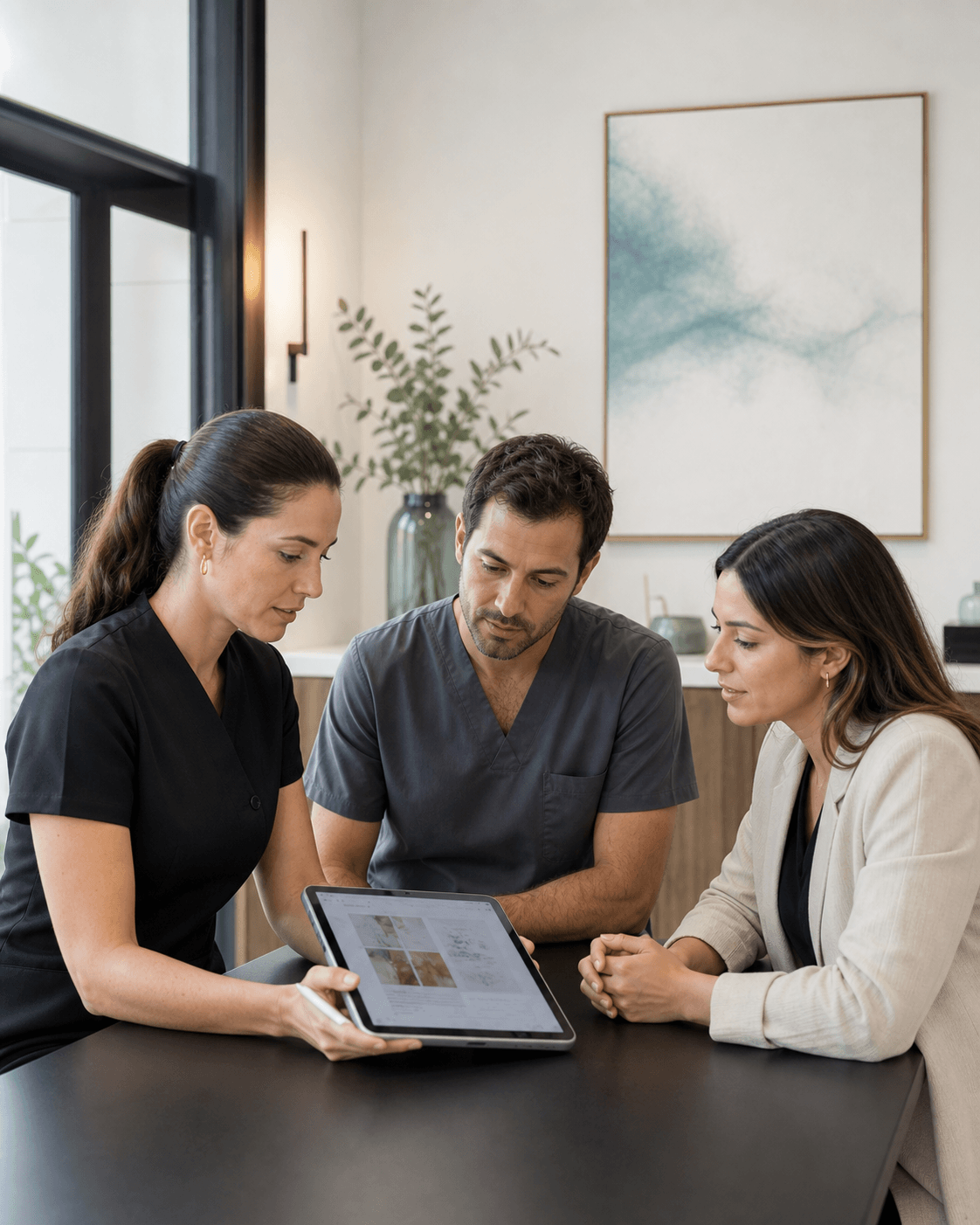 Equipo de una clínica dental coordinando la información de un tratamiento