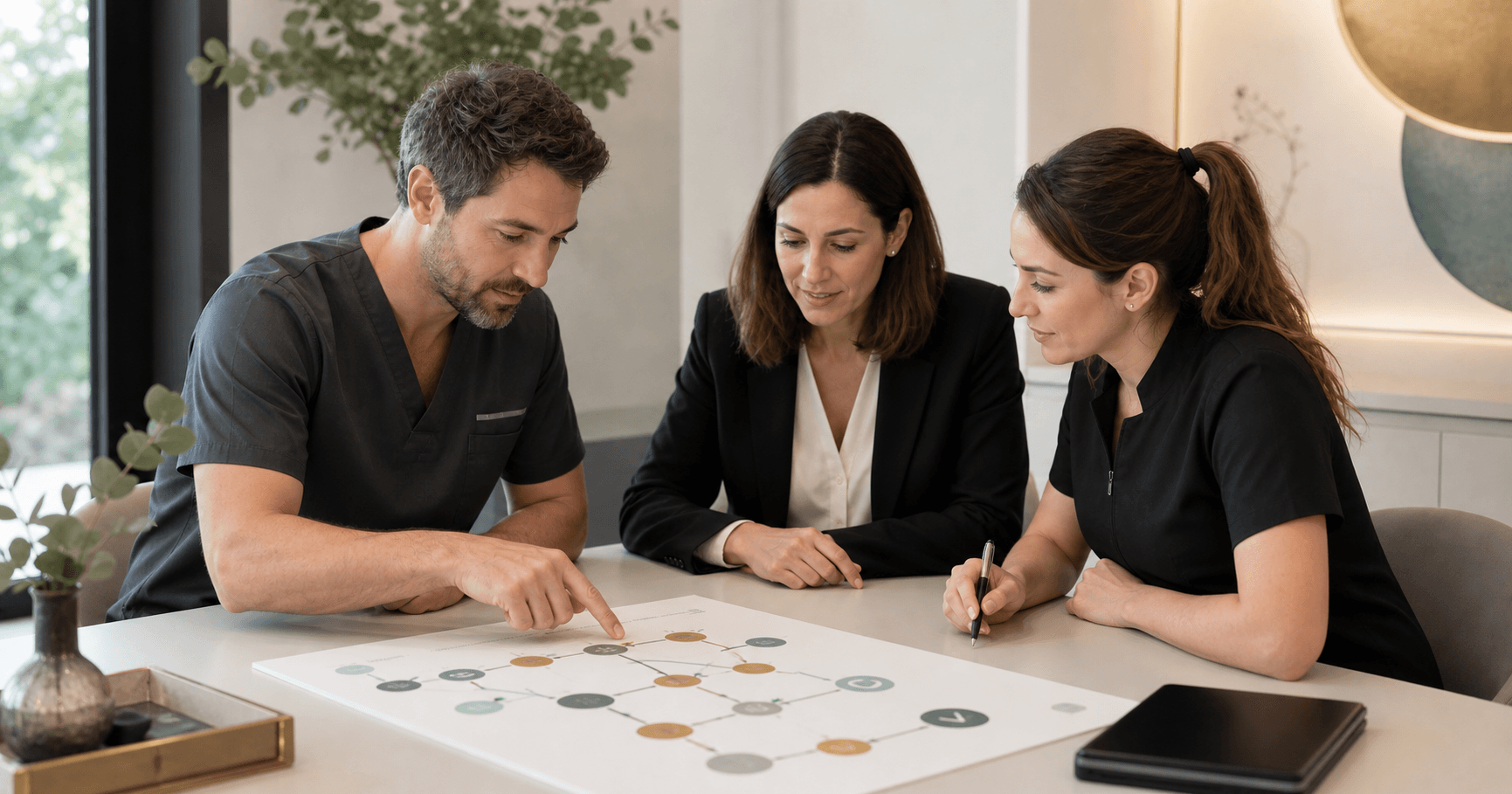 Equipo de una clínica dental revisando sus procesos de trabajo